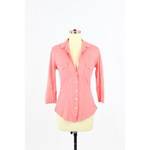 JAMES PERSE Pink 100% Cotton Voile Ribbed Panel Button Up Combo Shirt, Size 1/S